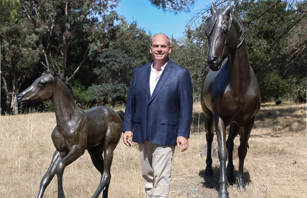 Dan Druker with Spring and Sprite on Village Hill in Woodside California