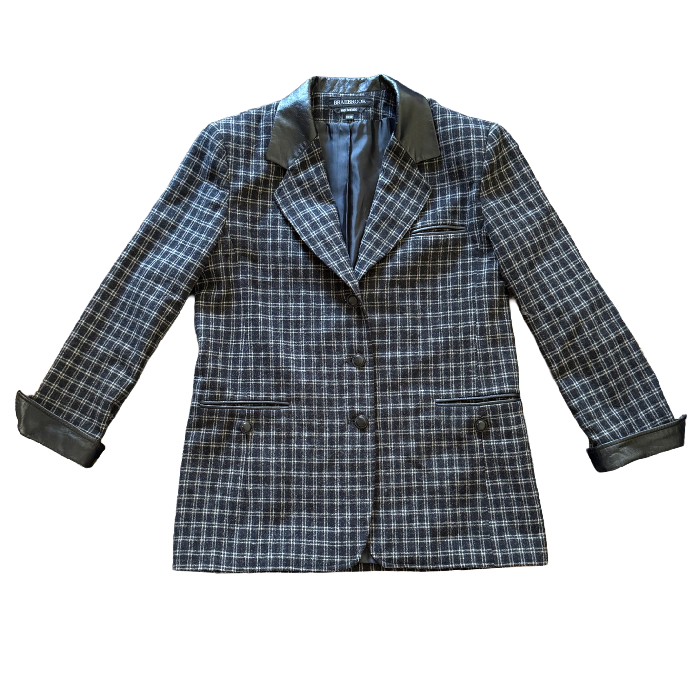 Plaid Leather-Trim Wool Blazer 11/12
