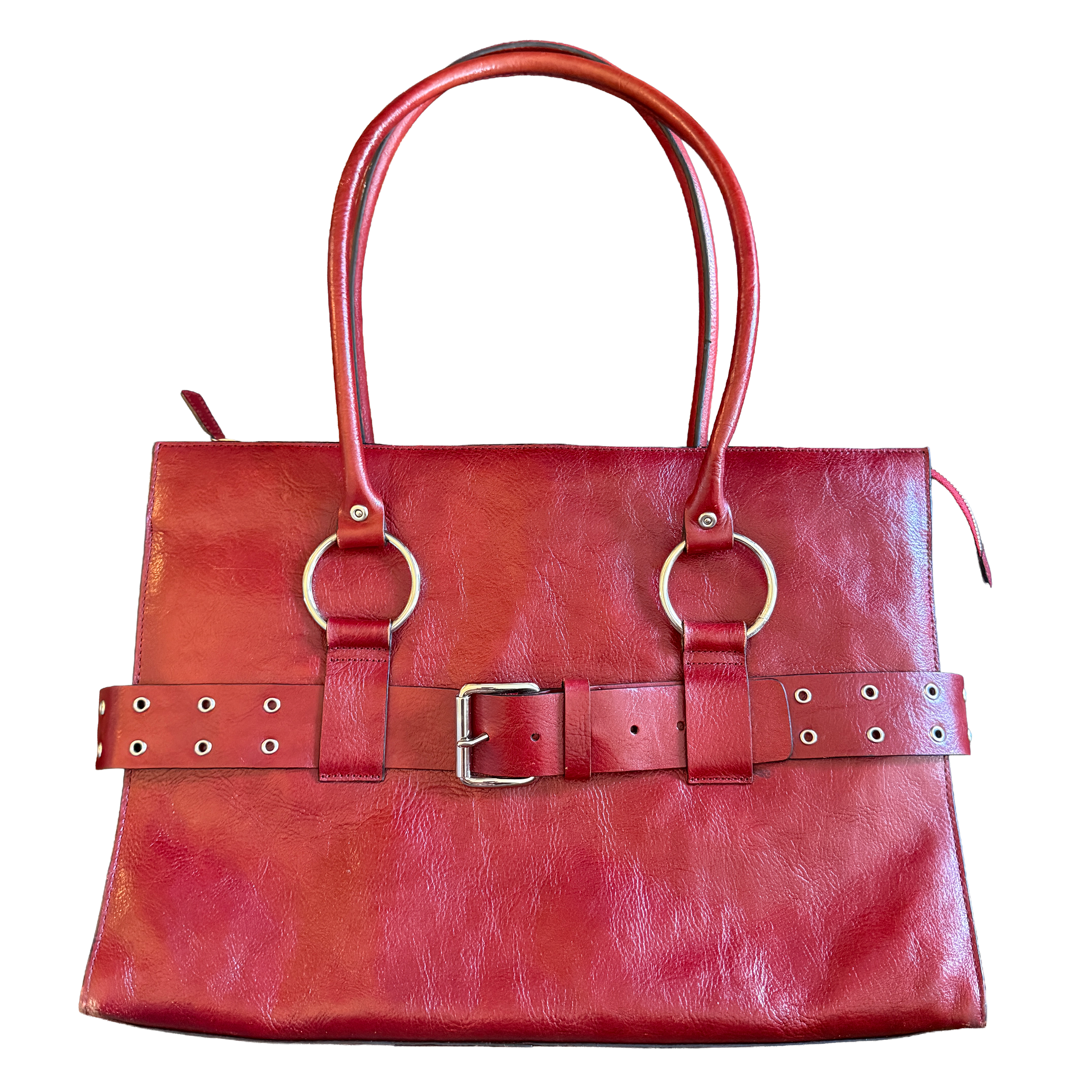 Textured Leather Belted Shoulder Bag