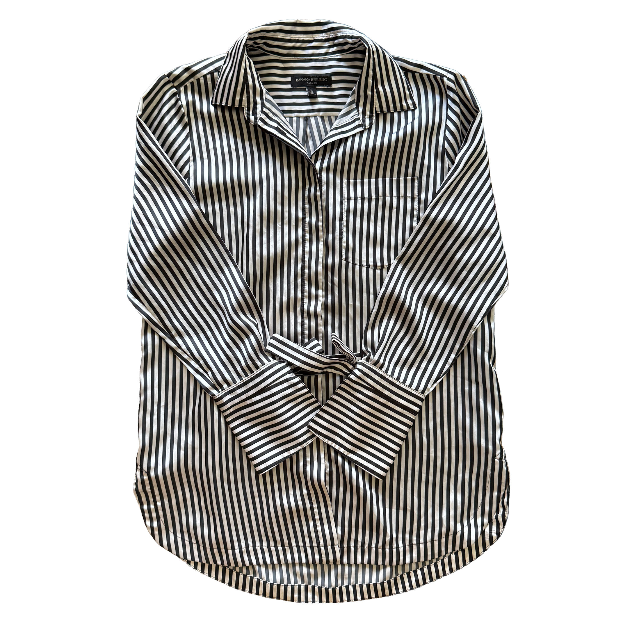 Tie-Wrist Silky Button-Down S