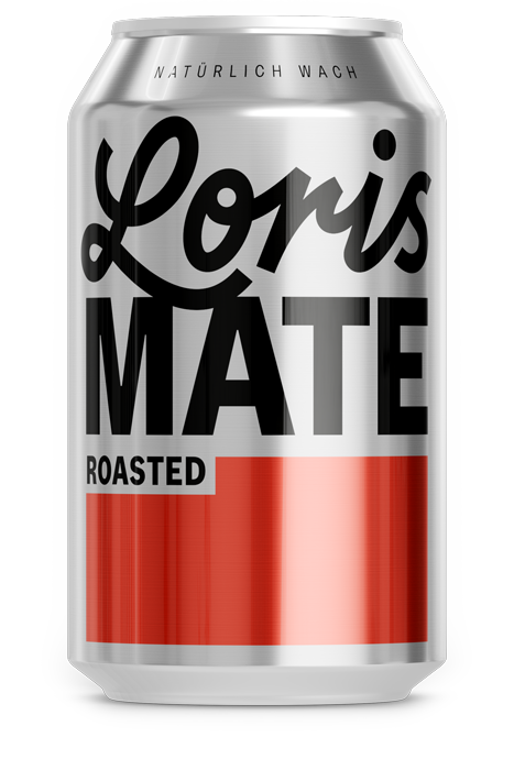 Eine Dose Lorismate geröstet, silberfarben mit rot-weißen Elementen und schwarzer Schrift.