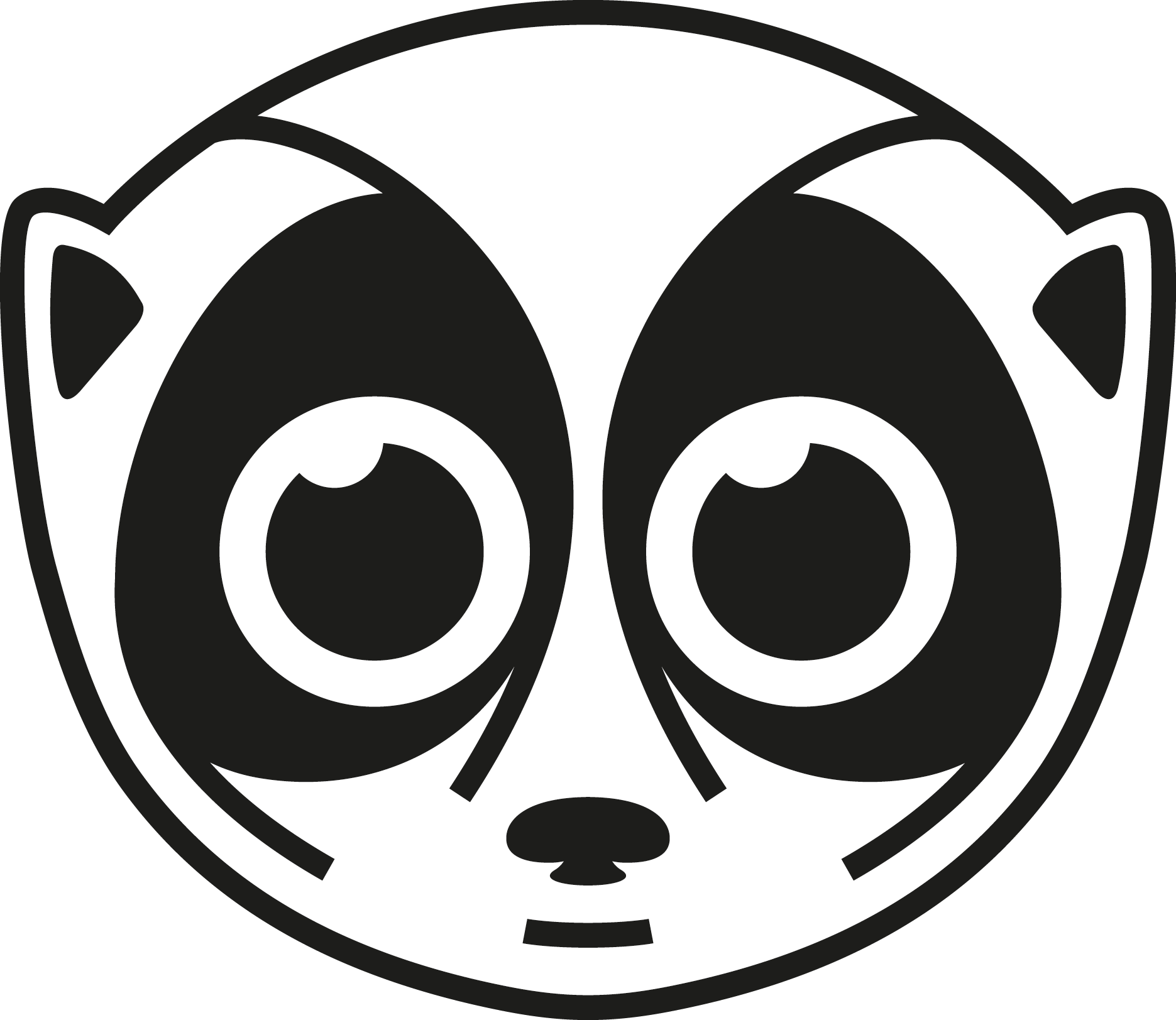 Schwarzer und weißer Pandabaffe, stilisierte Illustration in Cartoon-Design.