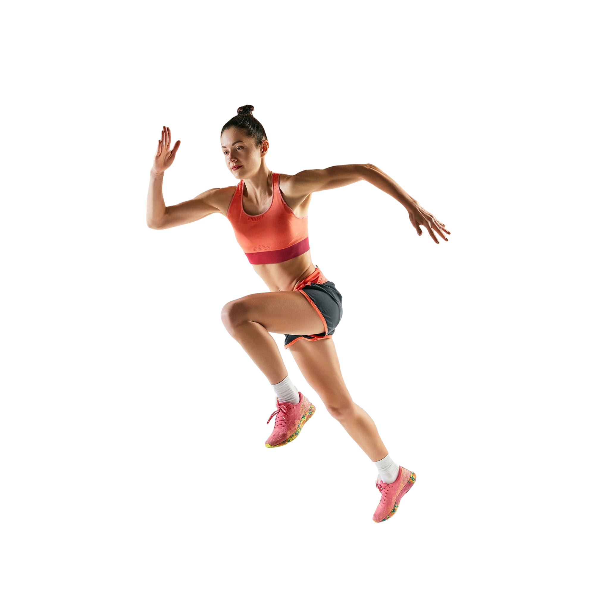 Athlete in mid-stride during a Run Collective coaching session, showcasing dynamic movement and training.