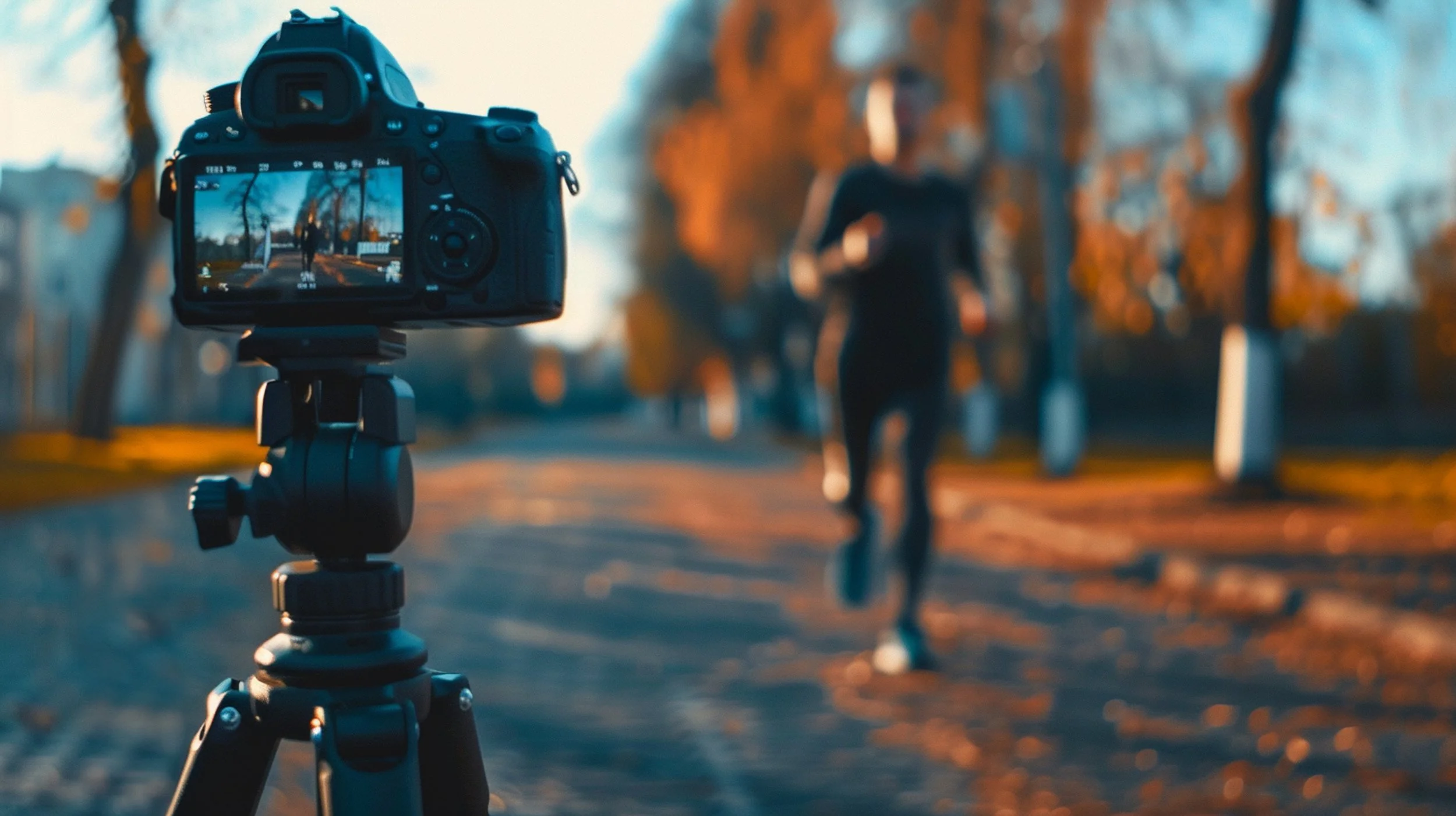 Photographer capturing a participant during a Run Collective UK corporate running event in autumn