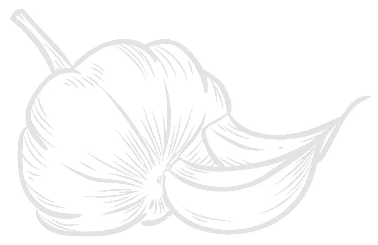 Line drawing of a garlic bulb with cloves.