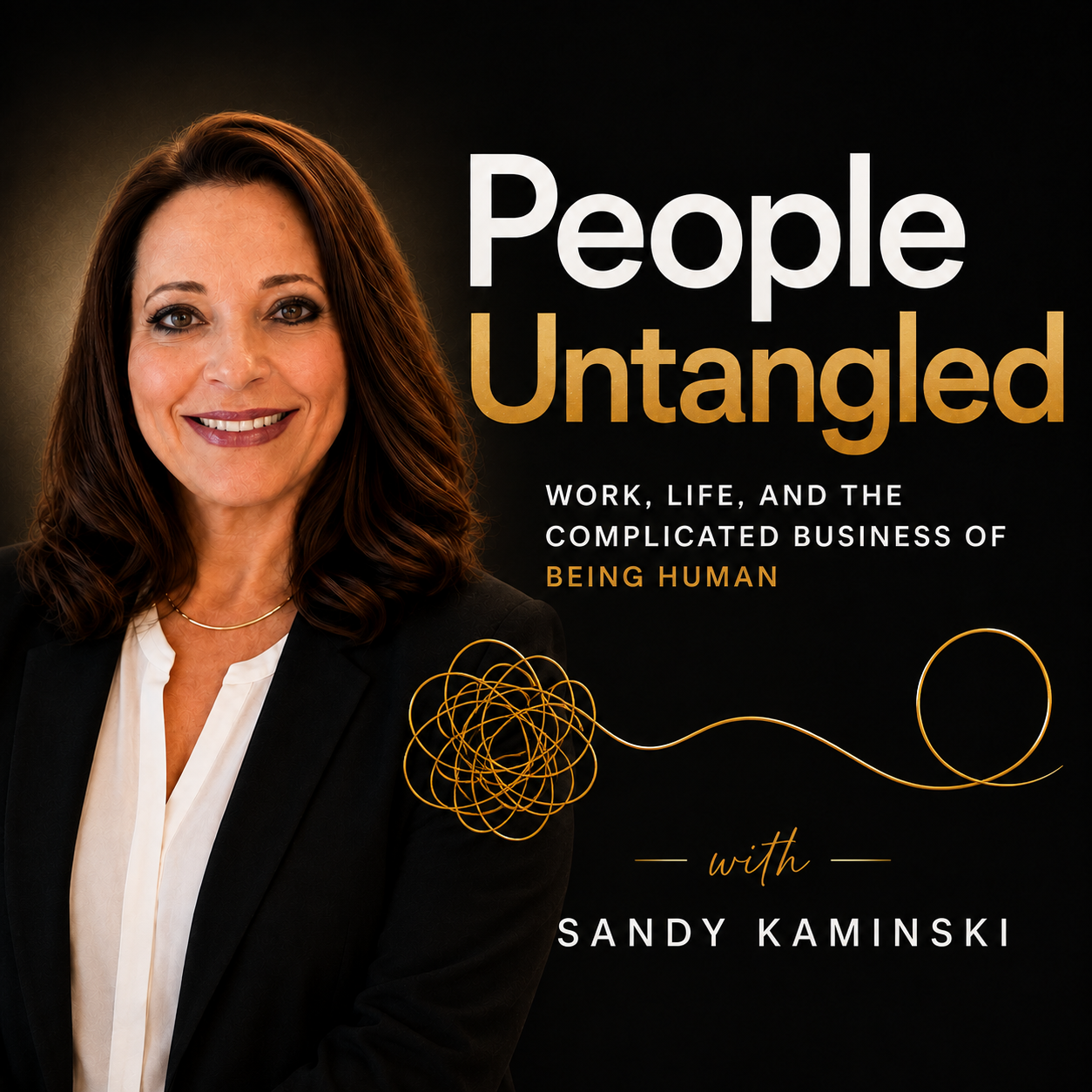 People Untangled cover featuring Sandy Kaminski and the tagline Work, Life, and the Complicated Business of Being Human.