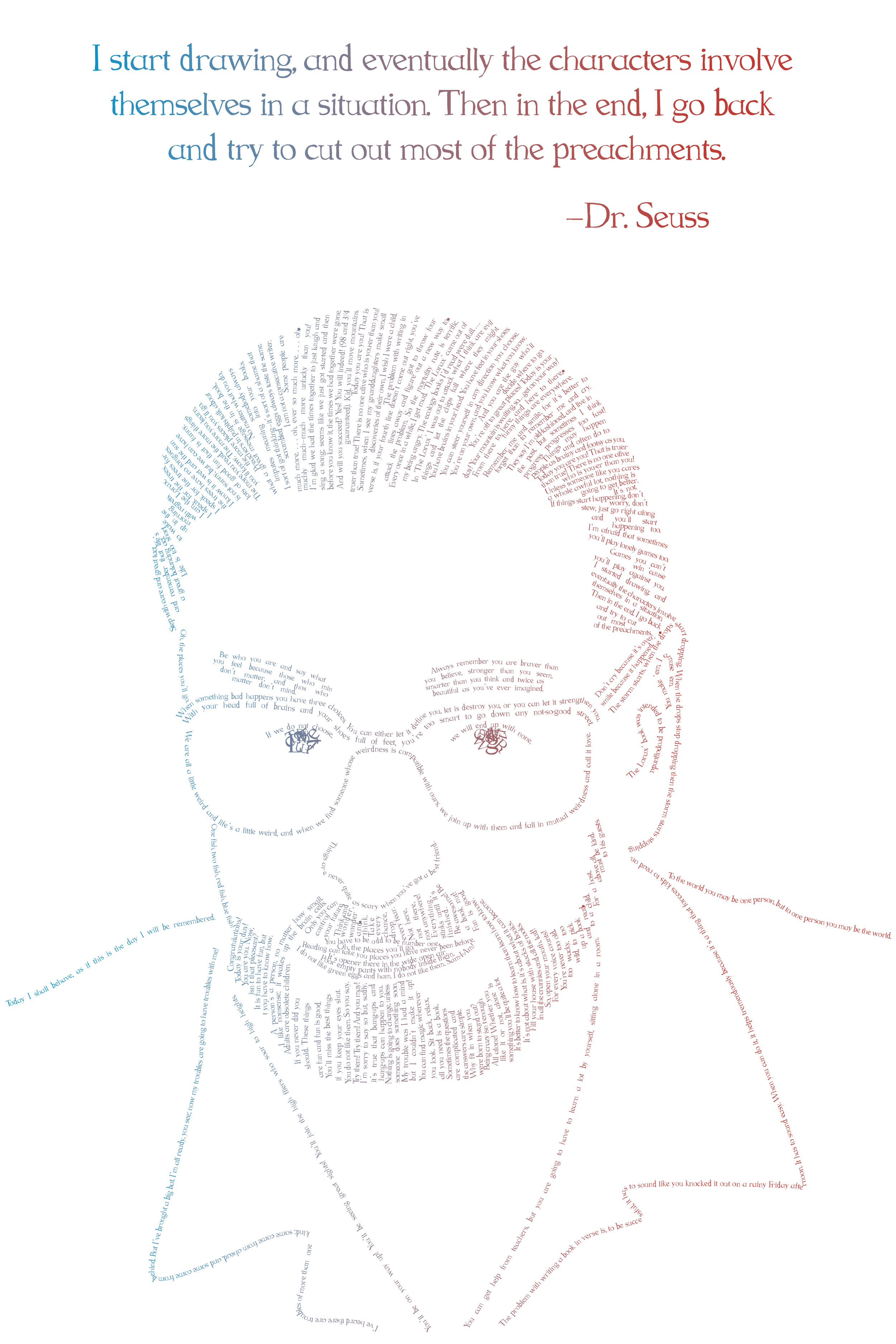 Dr Seuss Typography Portrait 12x18 Print