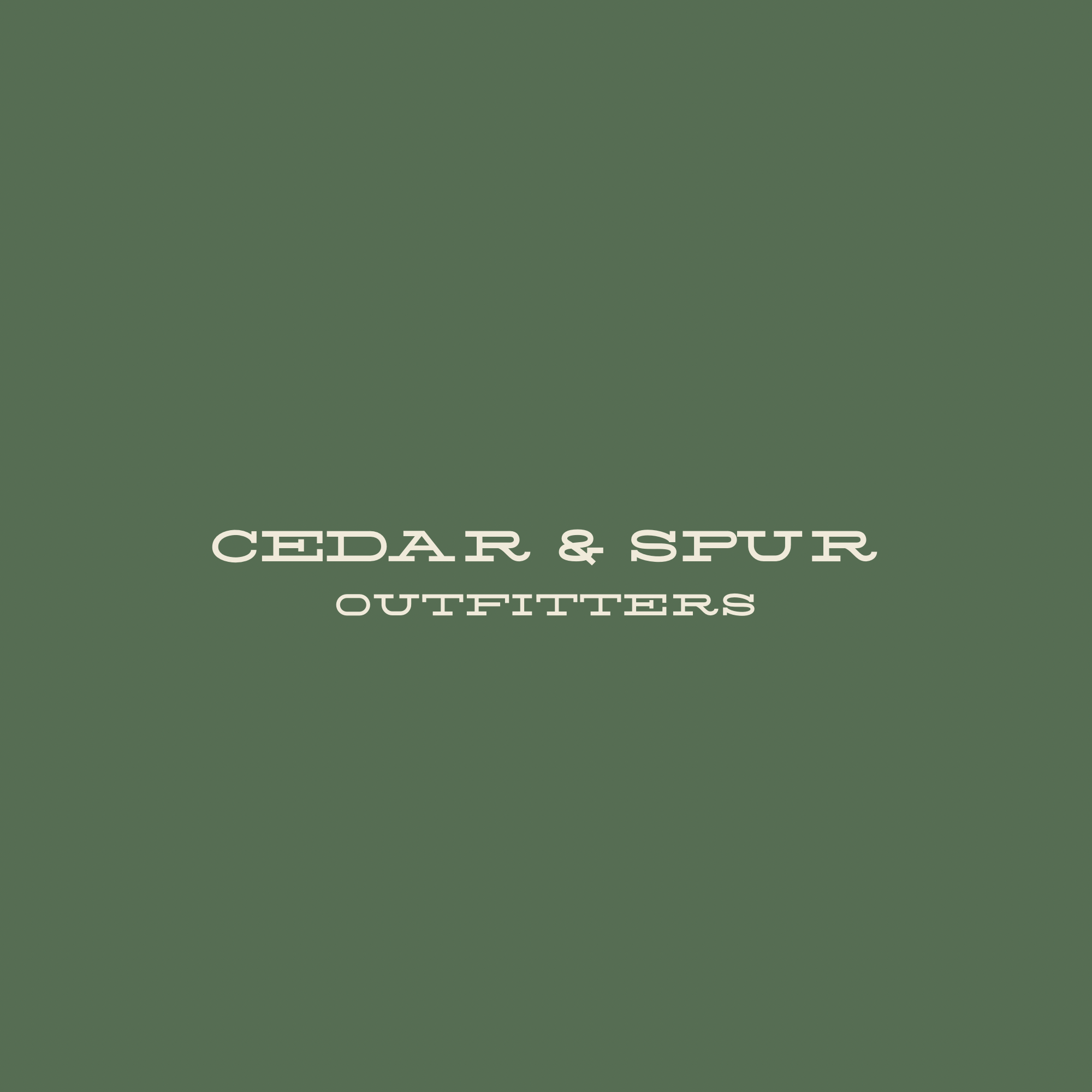 A logo for Cedar & Spur Outfitters with a dark green background and white text.