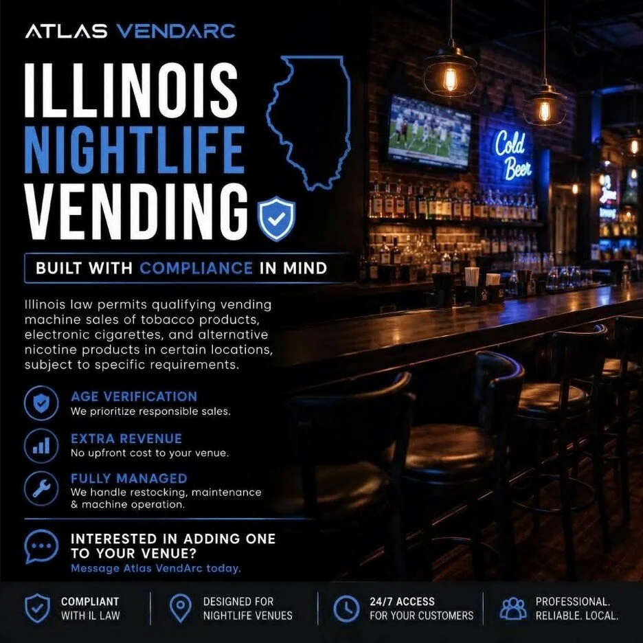 Compliance-focused Atlas VendArc vending concept for Illinois nightlife venues.