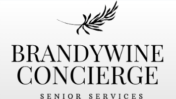 Brandywine Concierge Senior Services logo with black text and a small decorative leaf element on a white background.