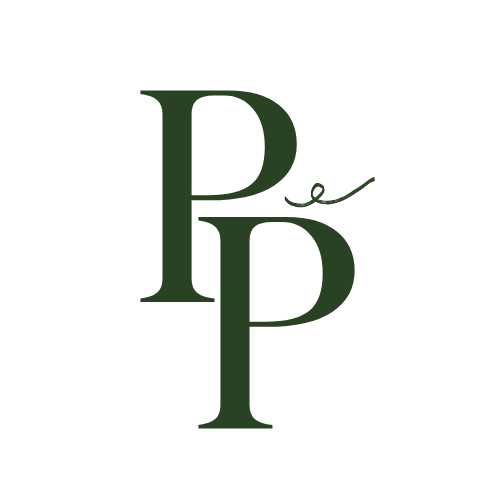 A black background featuring a dark green logo with the letter P in a large serif font, a smaller P and a stylized underline or signature element on top of the larger letter.
