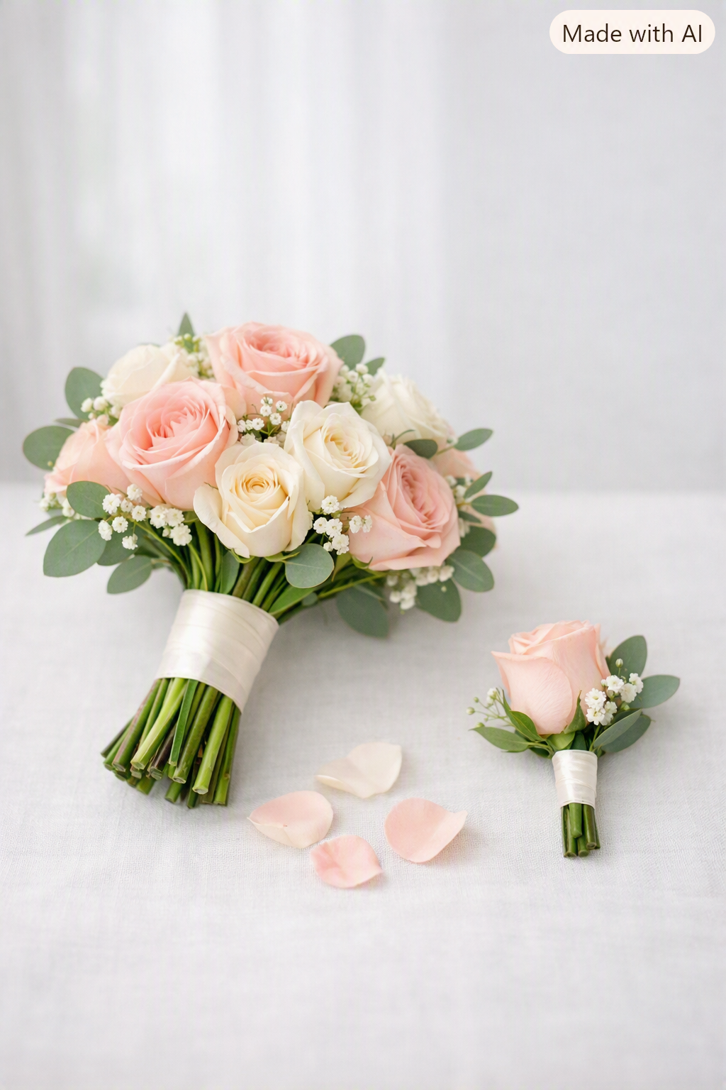 Elegant Bridal Bouquet & Groom's Boutonniere