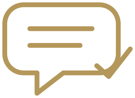 Brown speech bubble icon with check mark