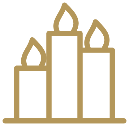 Outline drawing of three candles with flames