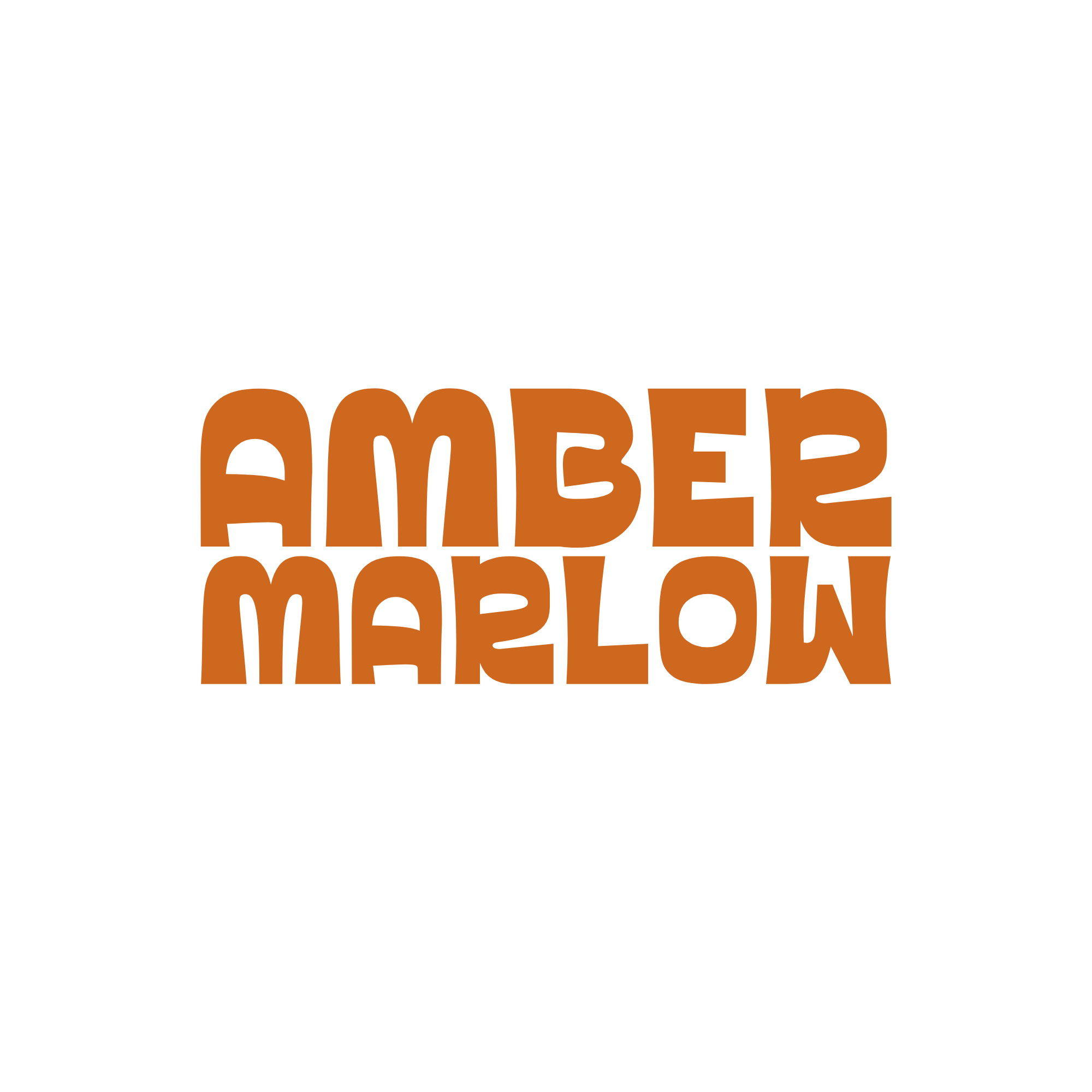 Graphic with the phrase "Amber Marlow" in large, bold, orange letters on a black background