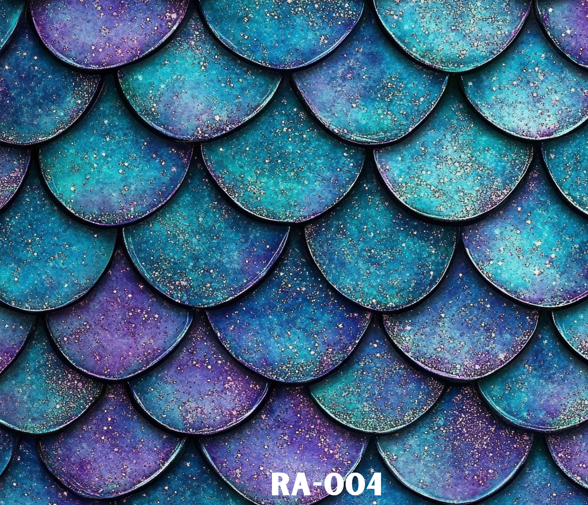 Close-up of colorful, iridescent scales with a sparkle effect, creating a textured pattern reminiscent of fish scales or mermaid tail design,