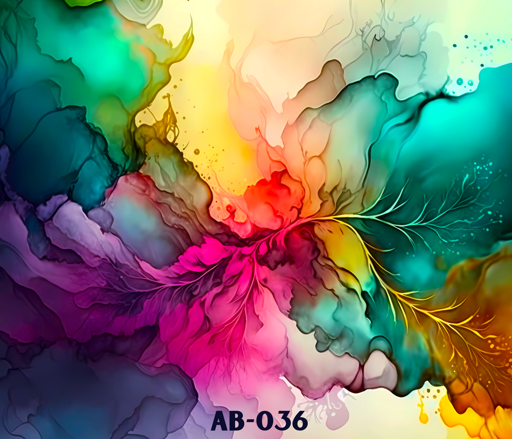 An abstract splash of vibrant colors including yellow, green, blue, purple, red, and black, creating a swirling pattern.