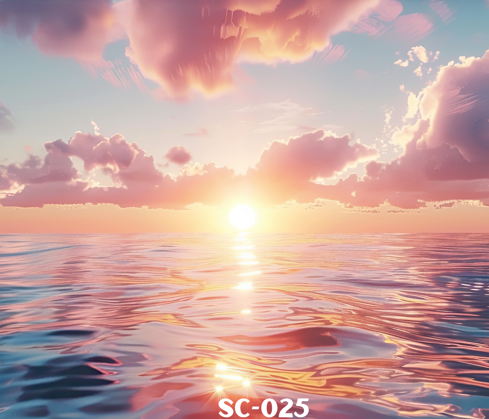 Sunset over the ocean with colorful clouds in the sky and the reflection of the sunlight on the water