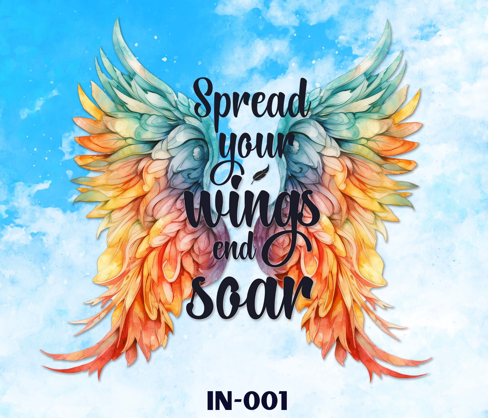 Colorful illustration of a butterfly made of orange, yellow, green, and blue feathers with the words "Spread your wings and soar" in black letters.