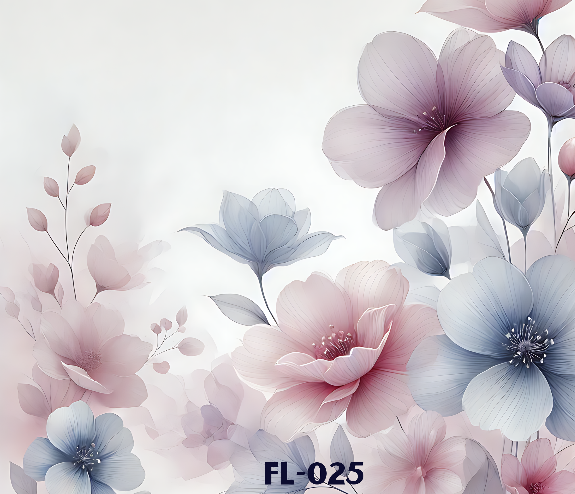 Digital artwork of pastel-colored flowers including pink, purple, white, and blue, with soft petals on a light background.