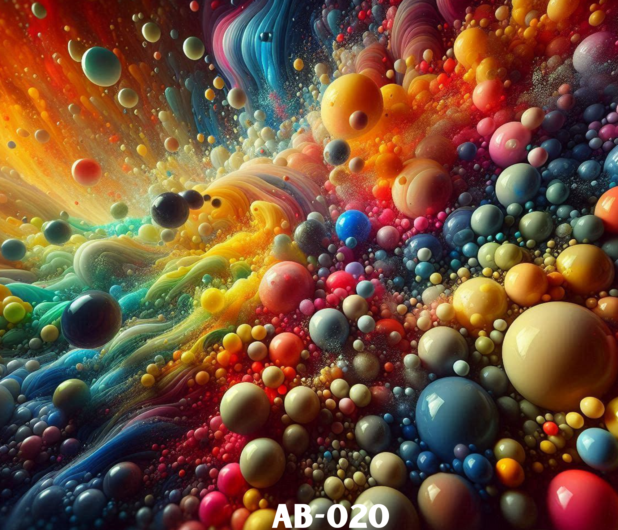Colorful abstract artwork with numerous spherical shapes of various sizes and colors, creating a dynamic and vibrant cosmic-like scene.