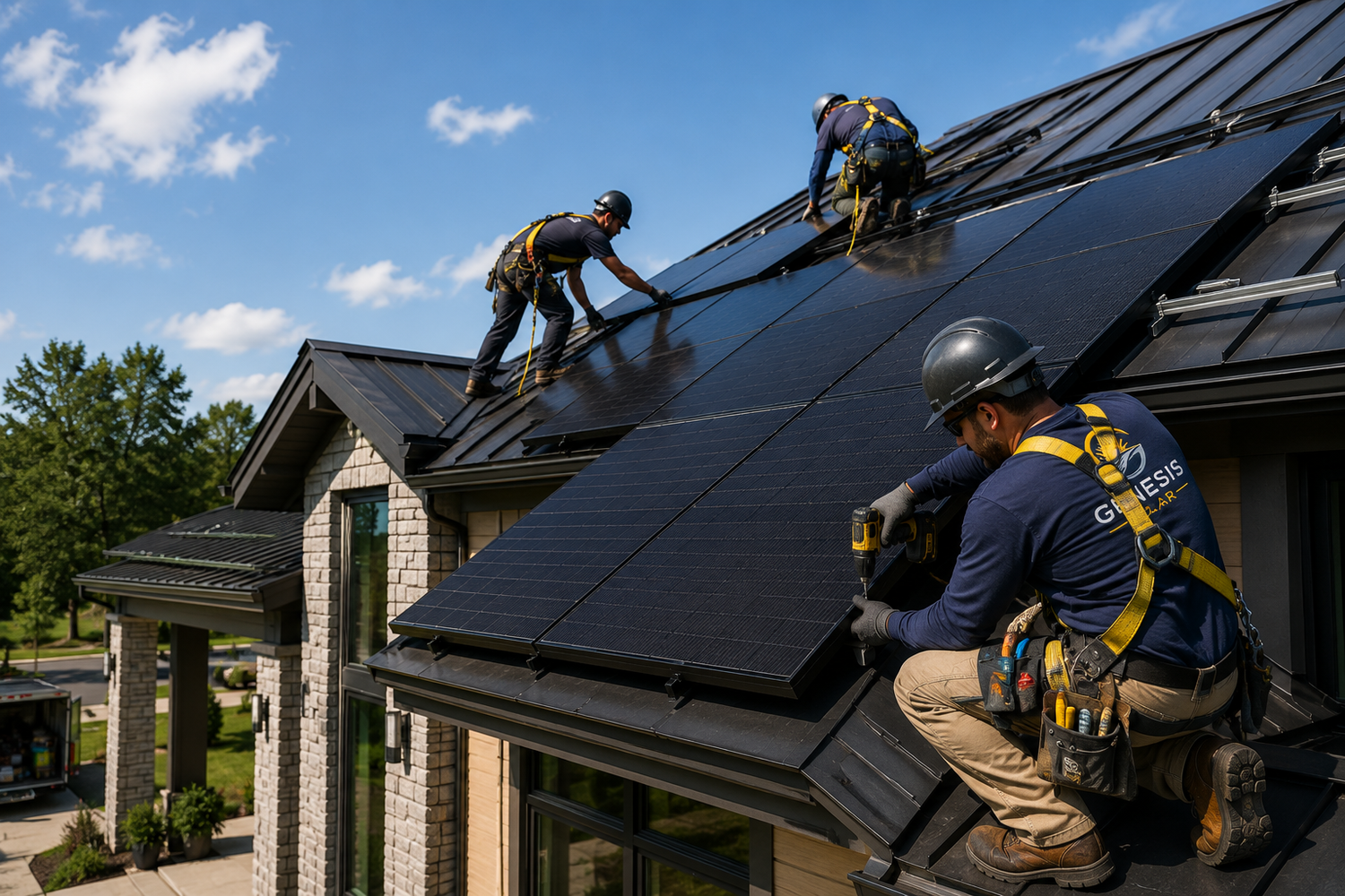 Genesis Solar installation crew working on a residential roof