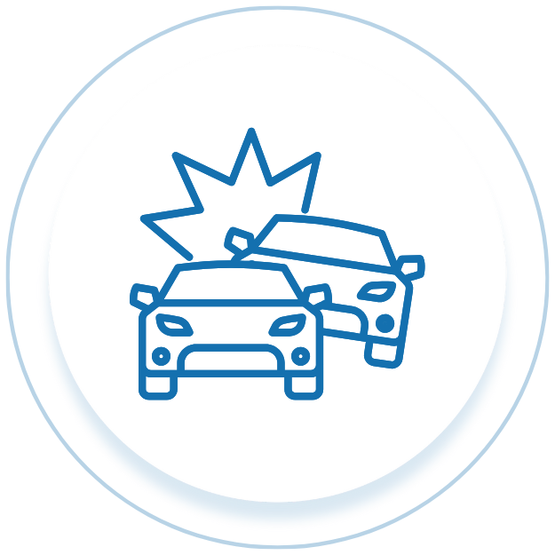 Icon of two cars in a collision, with a starburst indicating impact.
