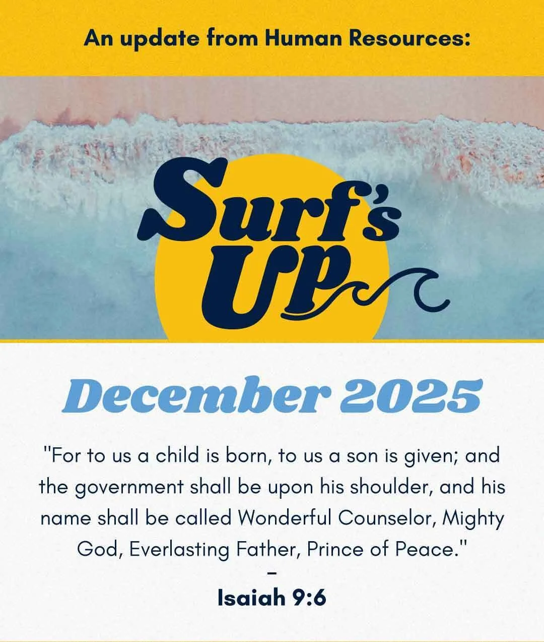 Surf's Up December 2025 newsletter cover.
