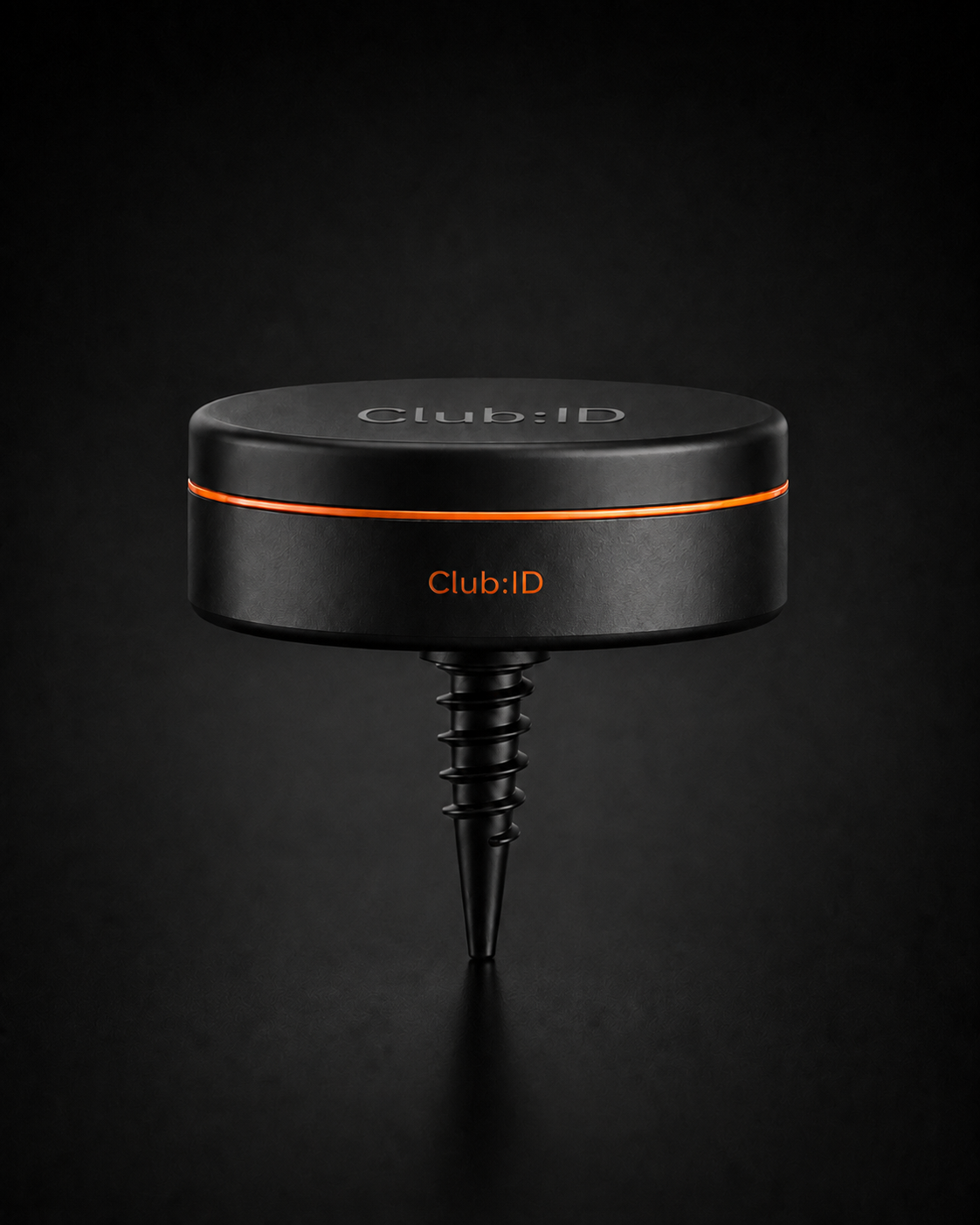 A black device with the text 'Club:ID' on it and a screw-like attachment below, against a dark background.