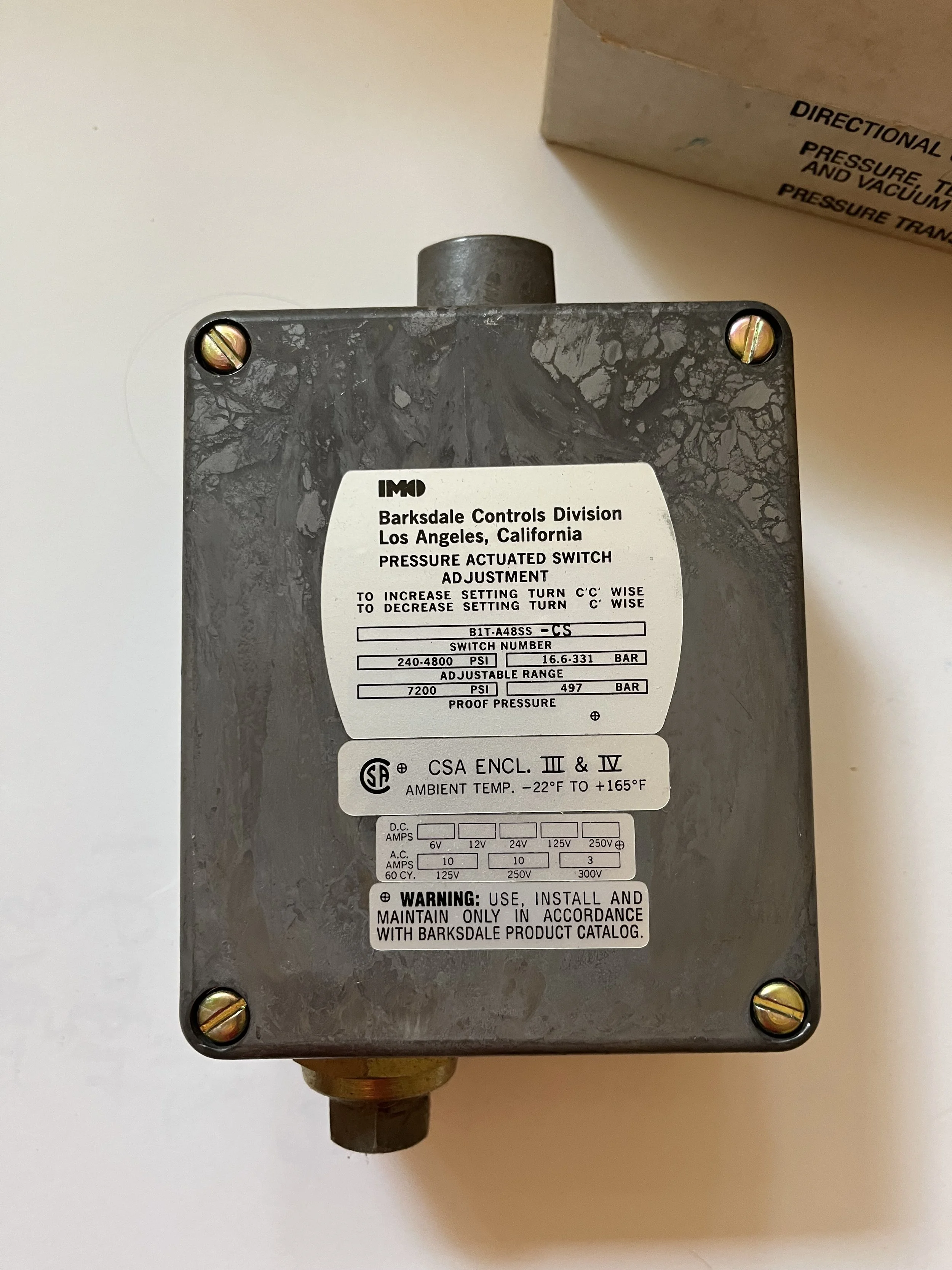 Barksdale Pressure Switch B1T-A48SS-CS