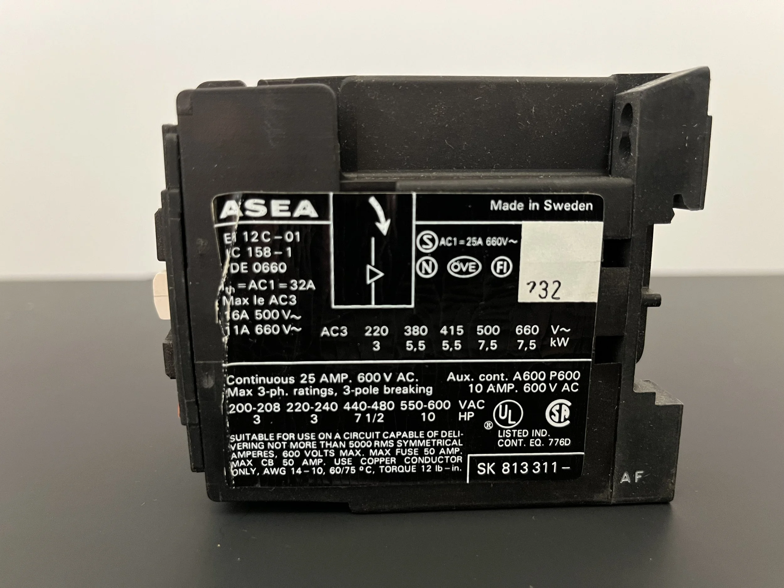 ASEA Contactor EH12C-01 SK813 311-AF