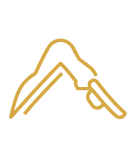 Line art of a mountain with a pickaxe