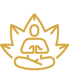 Outline of a person meditating in a seated lotus position with a radiant background