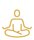 Line drawing of a person in a seated meditation pose with crossed legs and hands resting on knees.