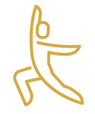 Line drawing of a person jumping or dancing with arms and legs outstretched.