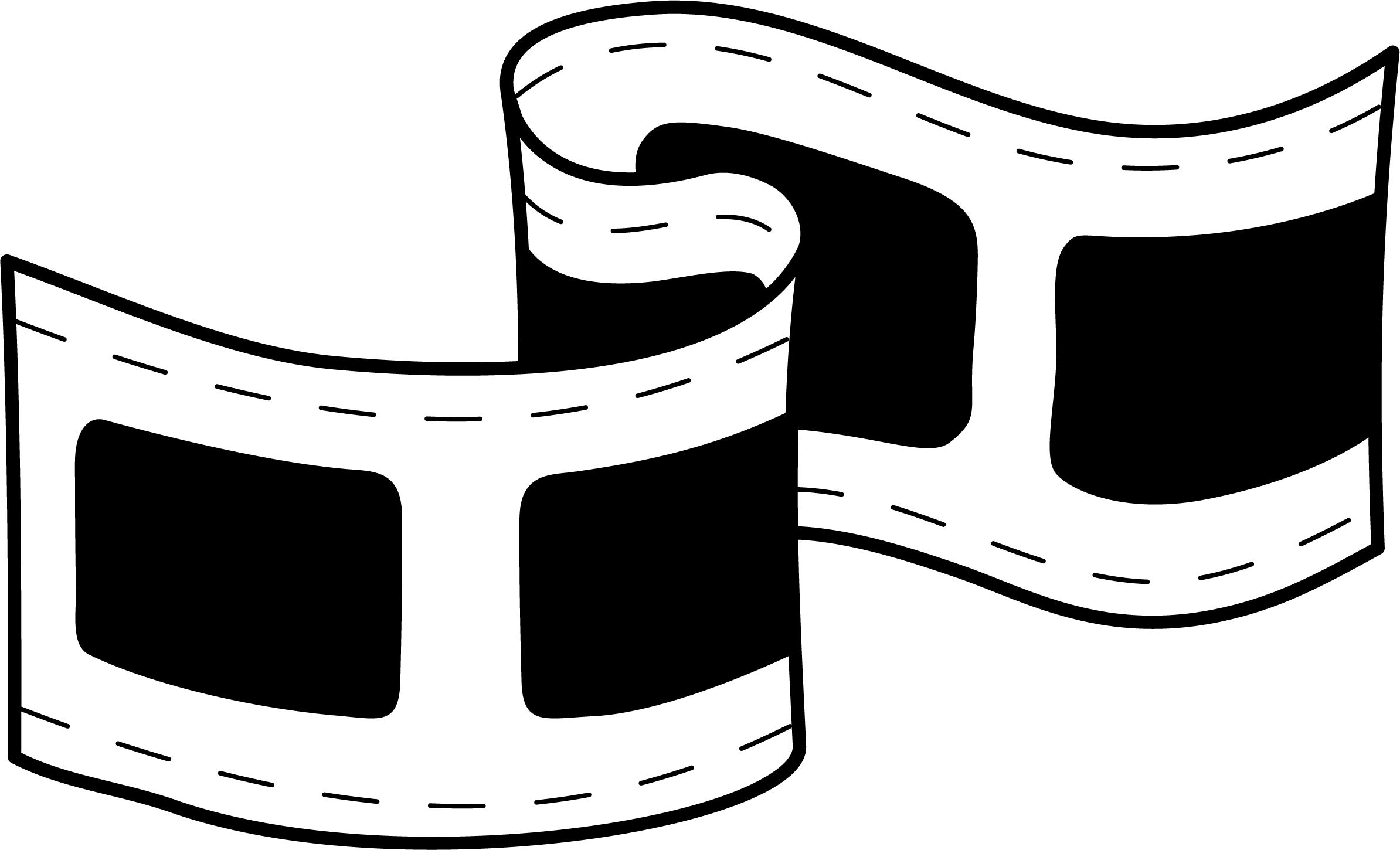Schwarz-weiß-Illustration eines abgerollten Maßbands, das in einer Schleife liegt.