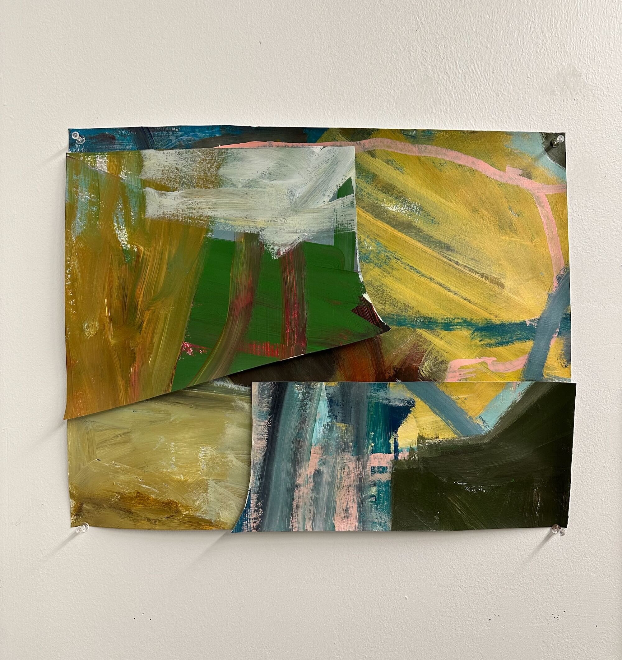 Seasons change, acrylic and collage on paper, 16 x 20 in.