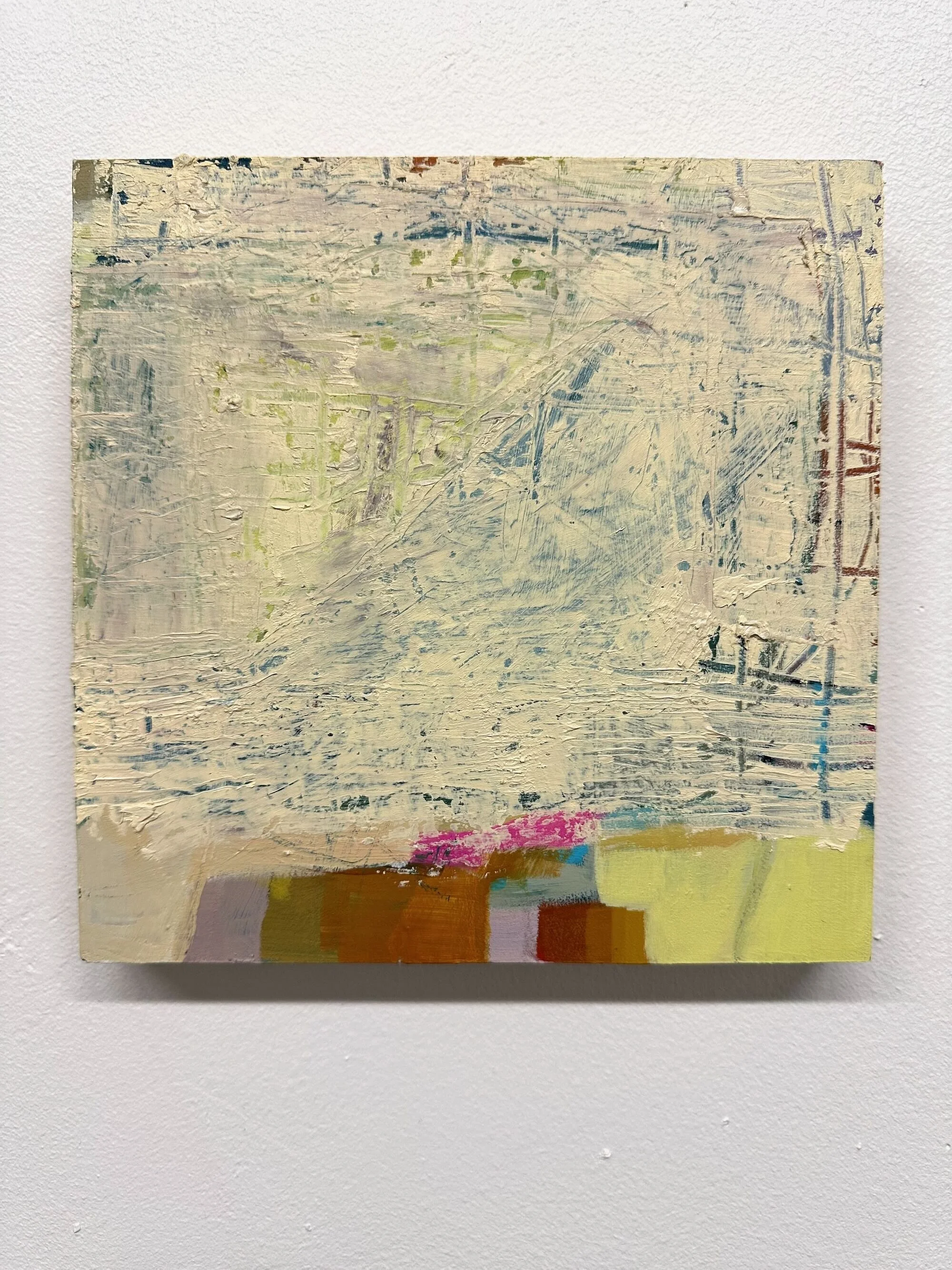 Ghosted, acrylic and oil stick on cradled panel, 8 x 8 in.