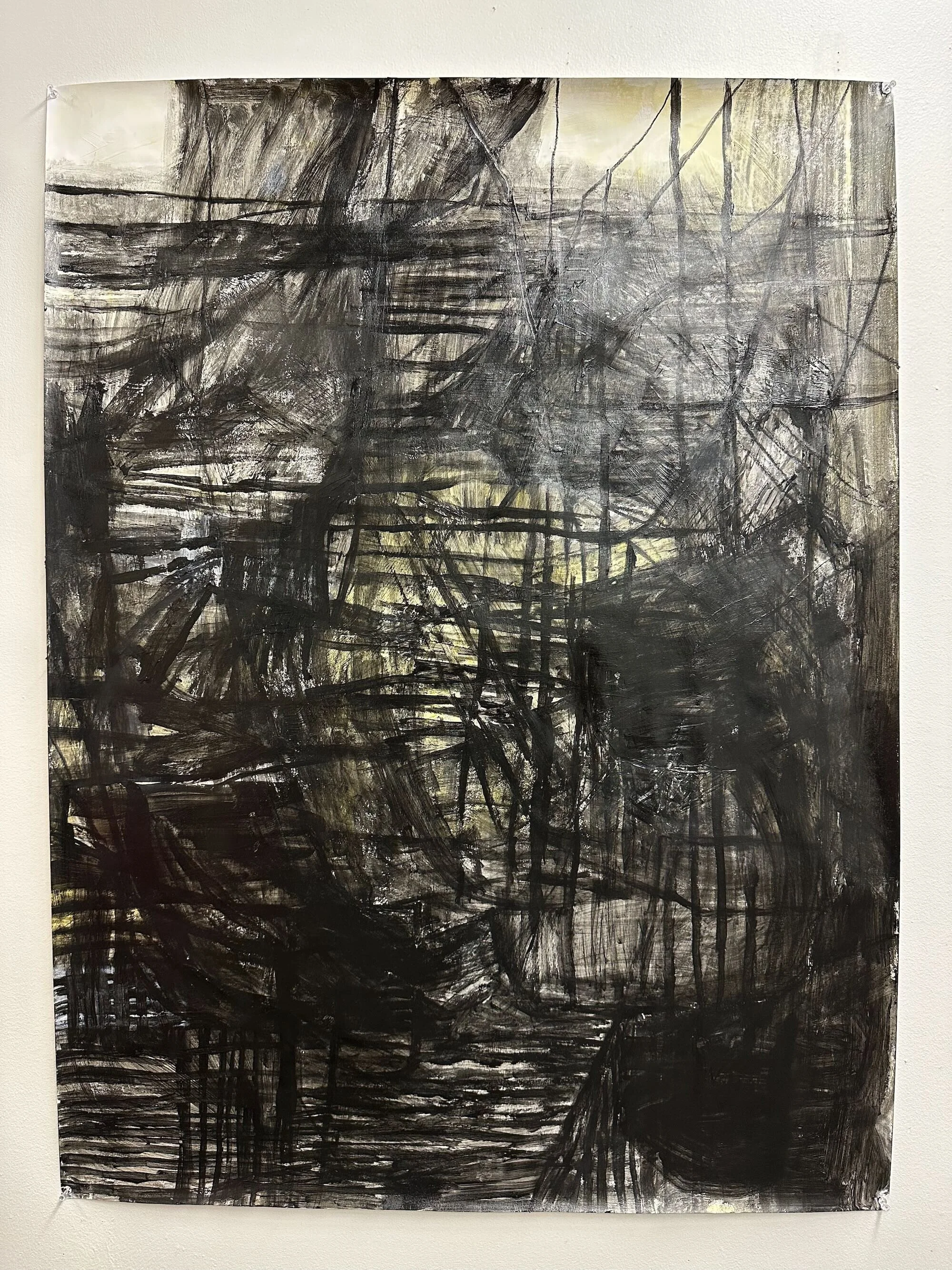 Rewind, acrylic and neocolor crayon on paper, 48 x 36 in.
