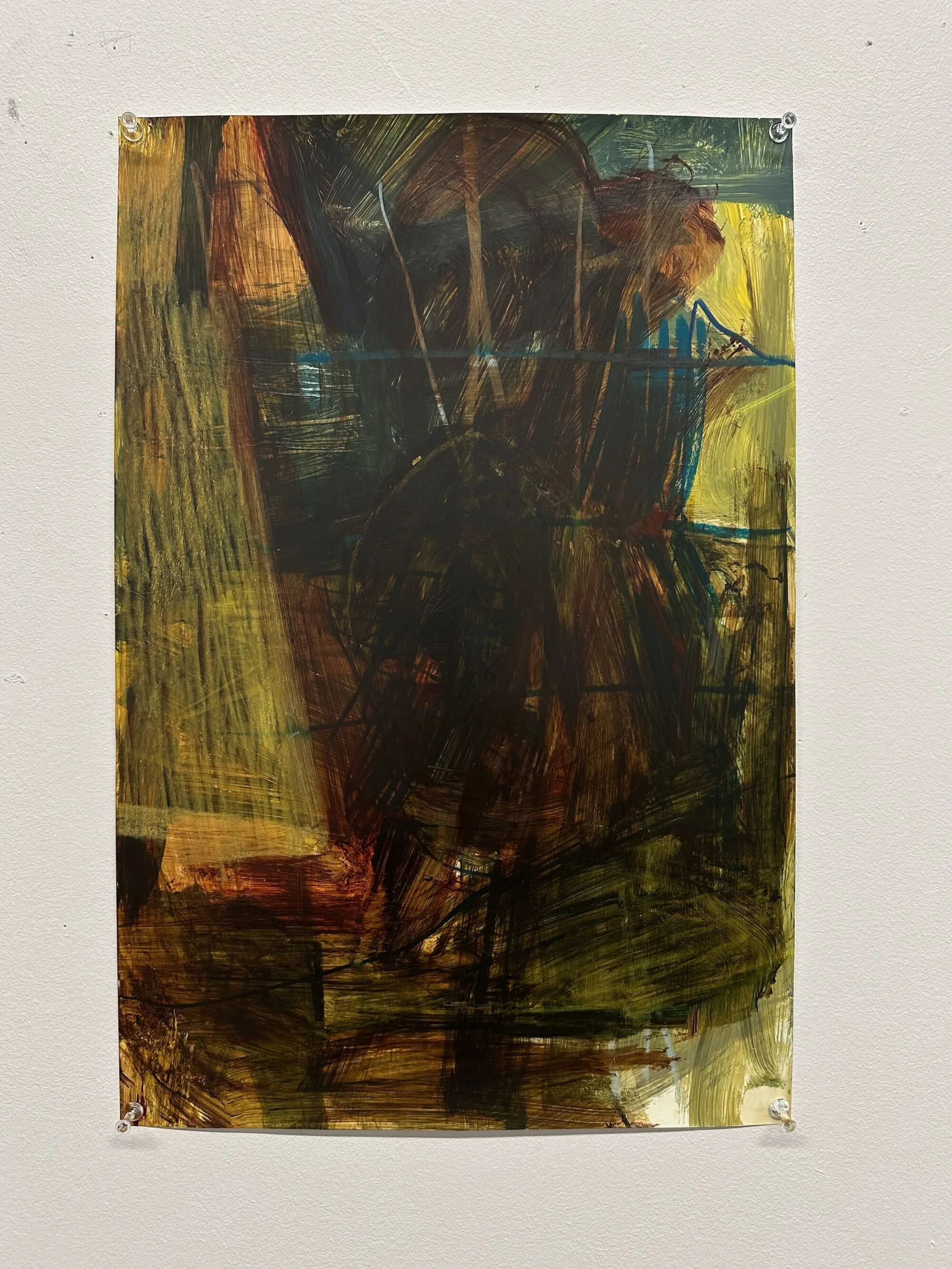 The studio is my cave, acrylic and neocolor crayon on paper, 18 x 12 in.