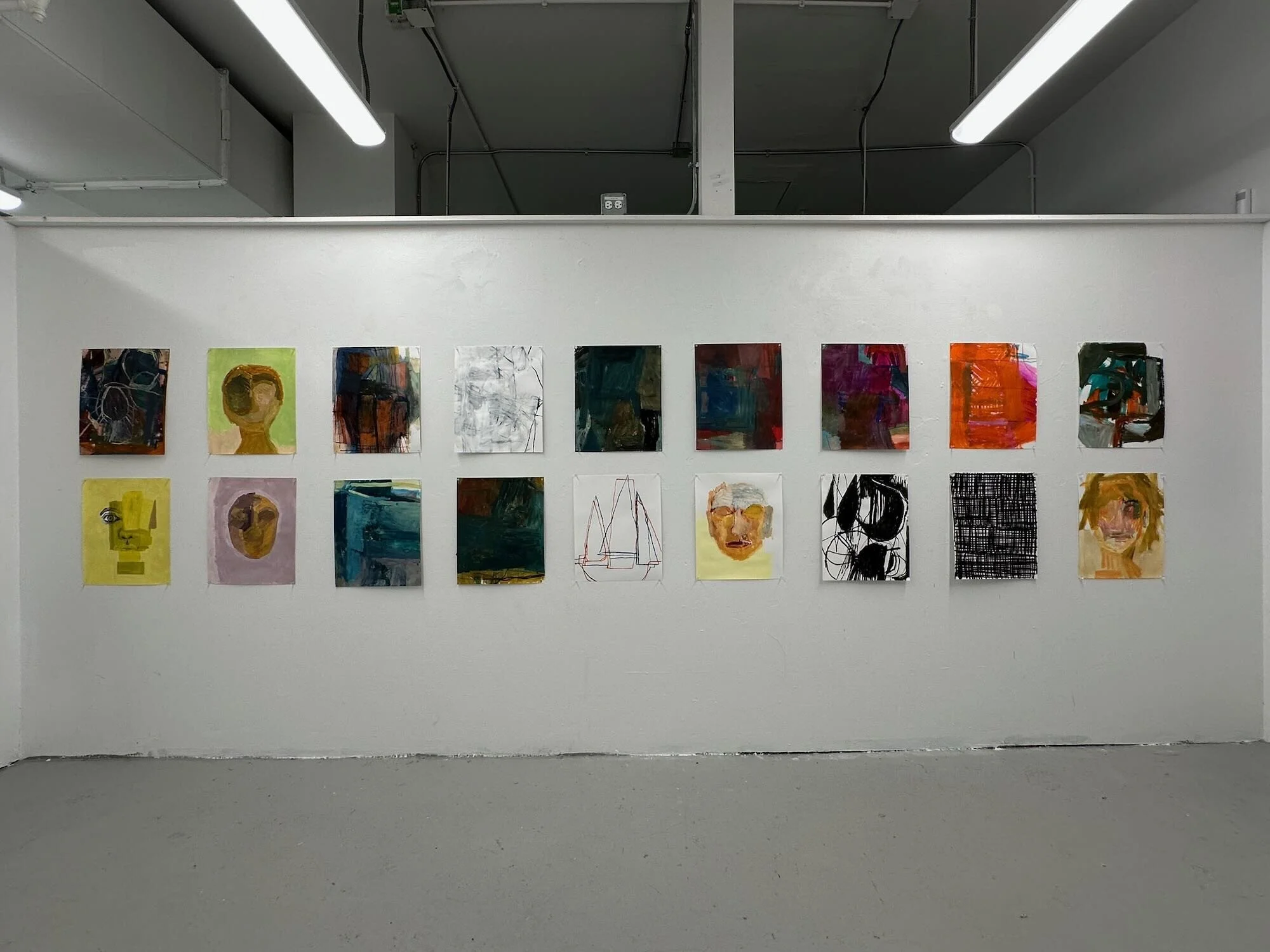Studio wall, assorted abstracts, MacLean 11th floor