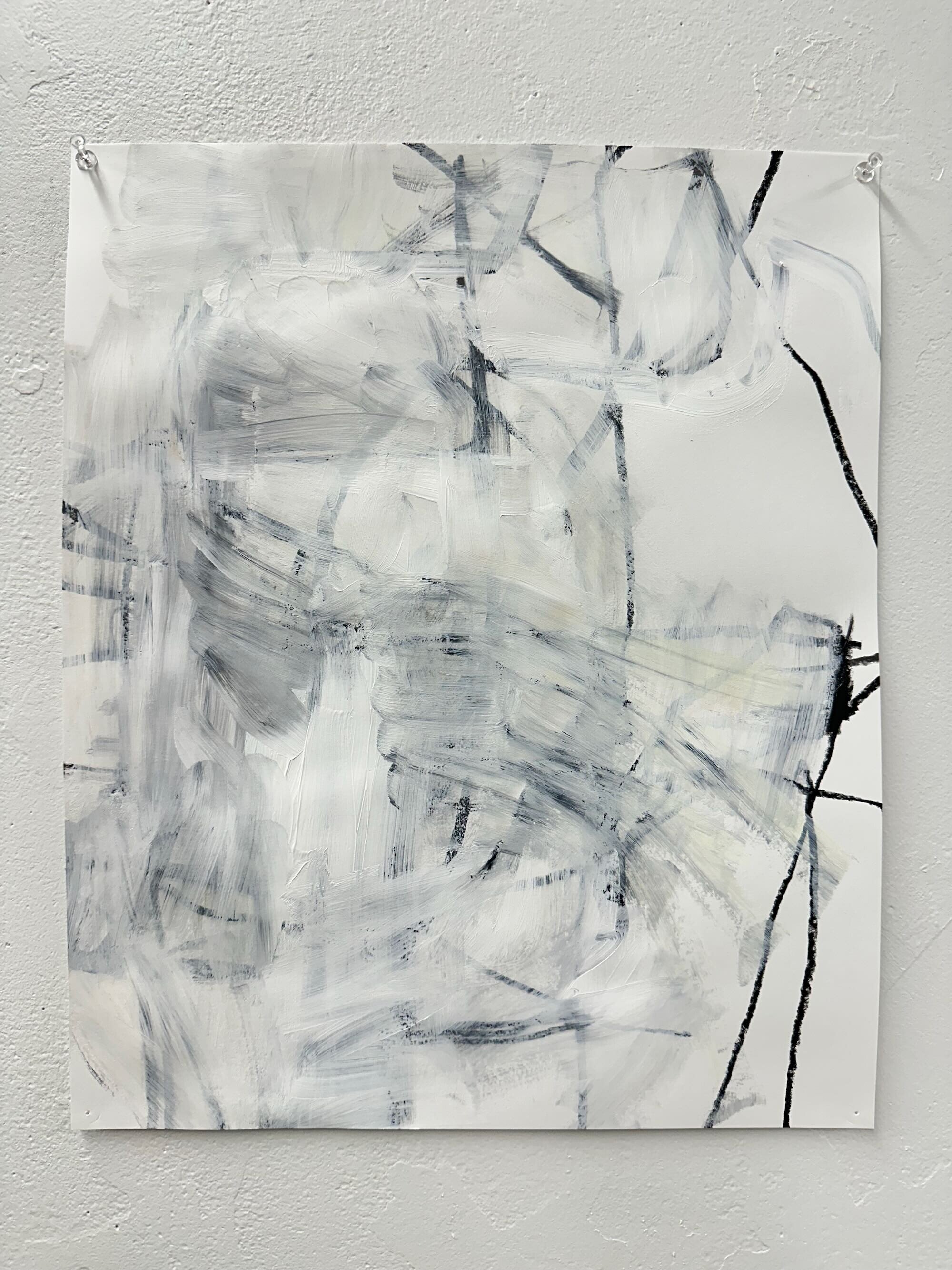 Under my skin, acrylic and neocolor crayon on paper, 17 x 14 in.