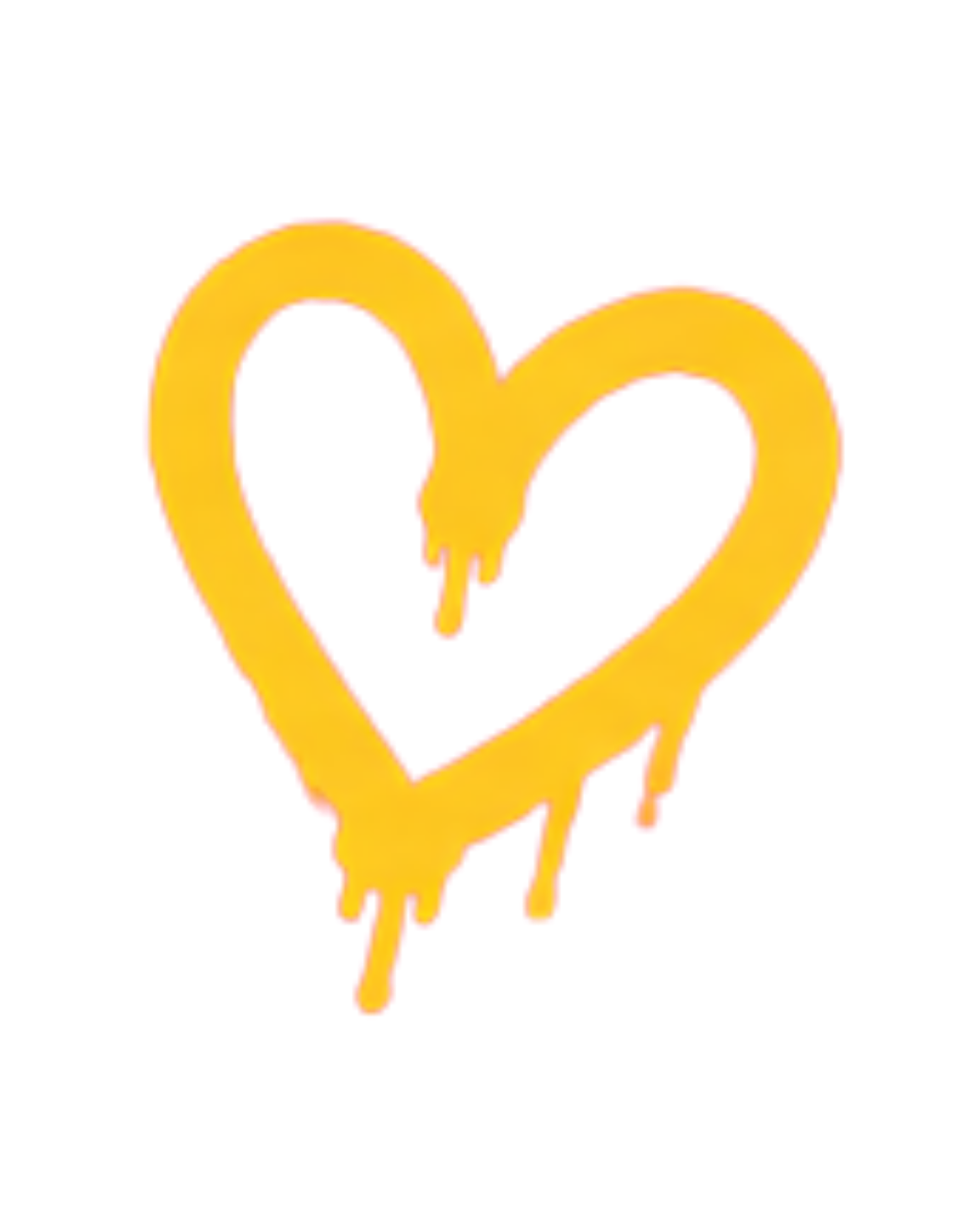Neon yellow heart outline with dripping effect on a black background.