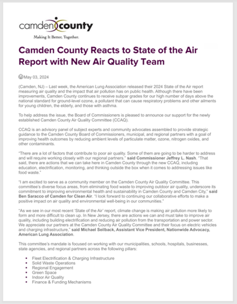 Camden County reacts to the state of the air report with new air quality team, May 3, 2024.