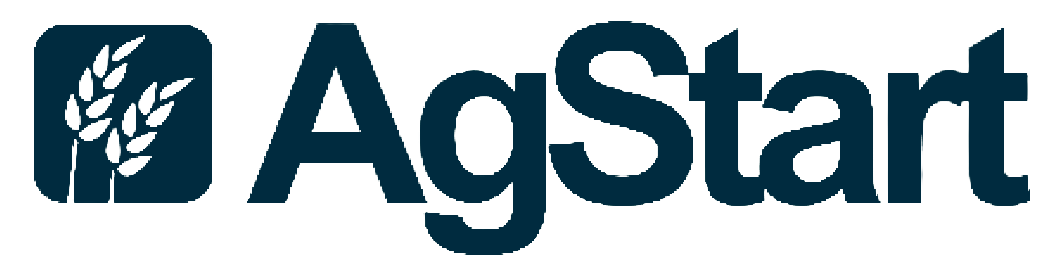 The image features the AgStart logo, which includes a stylized graphic of three wheat stalks inside a blue rounded square, followed by the text 'AgStart' in bold, dark font.