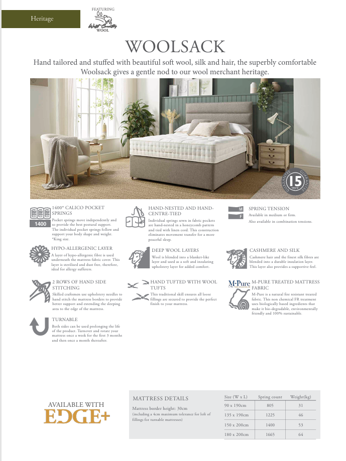 Relyon 150 Pocketed Full Set with Stanton Headboard in Voltaic
