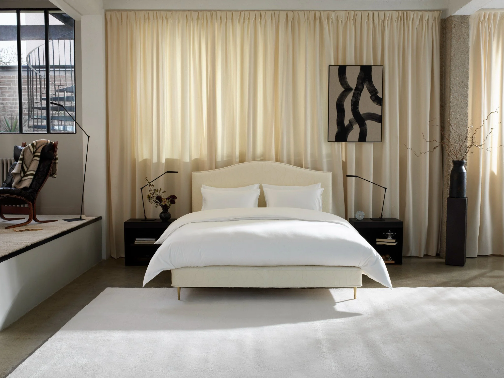 Vispring 150 Devonshire Medium Full Set with Atlas Headboard  Boucle Sandstone