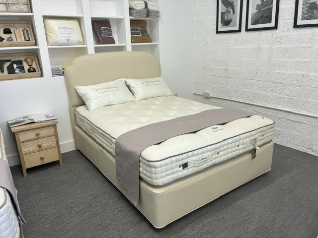 Vispring 150 Shetland Medium Full Set Fabric with Moncorvo Headboard in Gem Shell