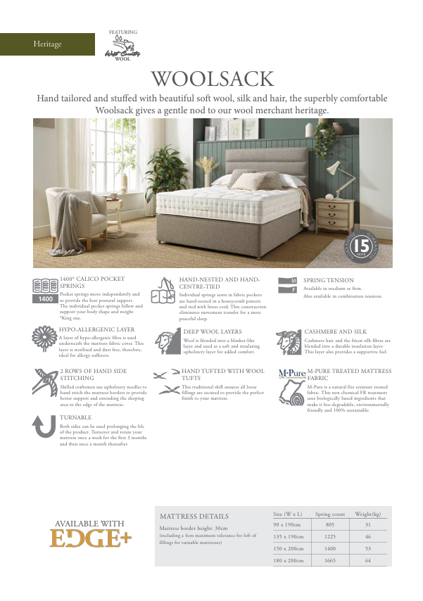 Relyon 150 Woolsack Firm Full Set with Matrix Headboard in Guava