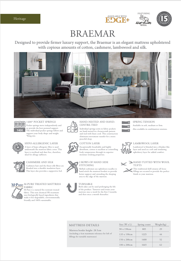 Relyon 135 Braemar Medium Mattress with Grey Suede Headboard